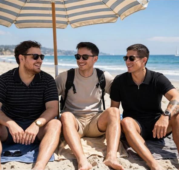 Carlos y amigos en la playa posando